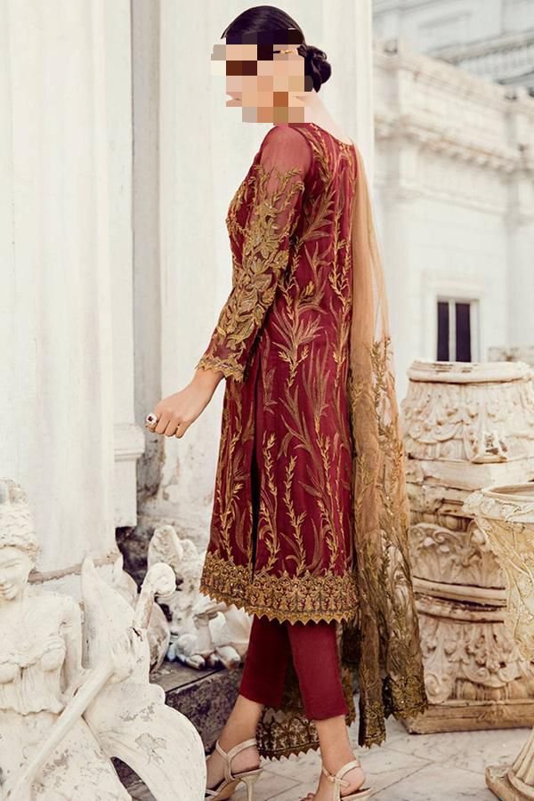 Chiffon suit with heavy net embroidery Dupatta