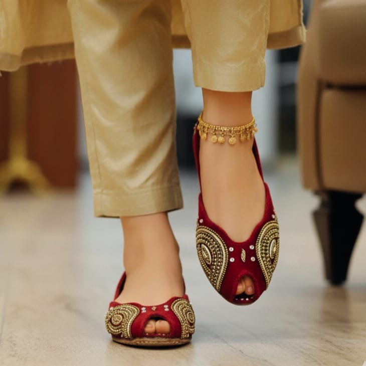 Elegant Front-Open Ladies Khussa – Pure Leather & Golden Glamour!* 🔥