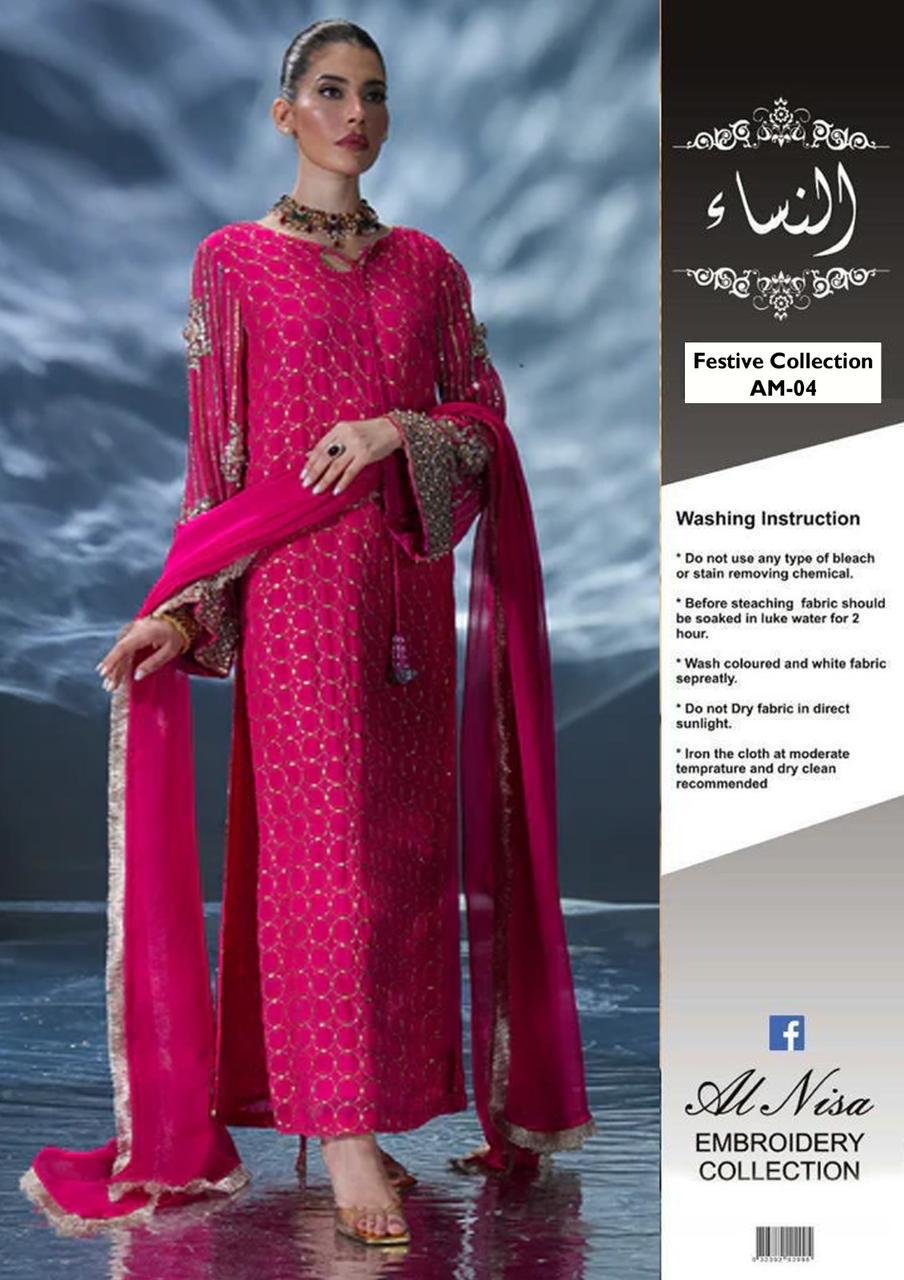 Fabric: Embroidered Chiffon Shirt, Malai Trouser, Chiffon Dupatta