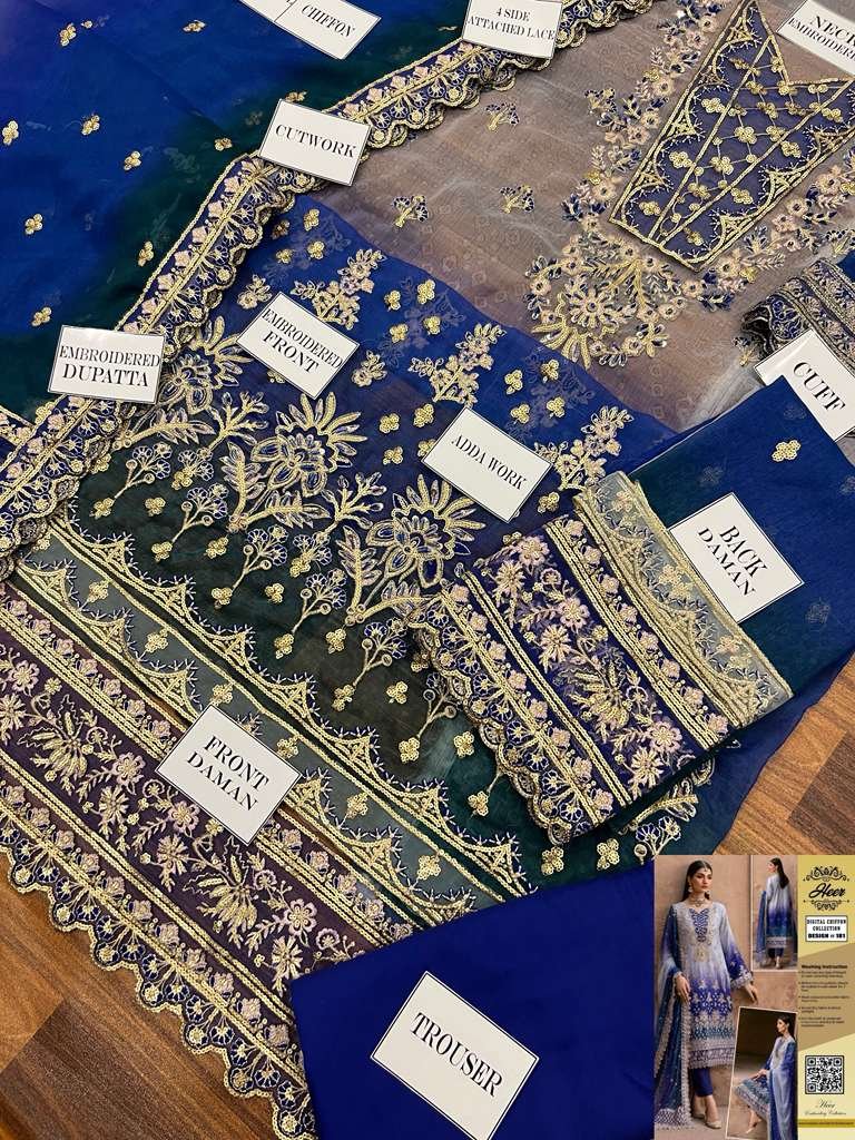 Front Digital Chunri Chiffon shirt Fully Sequence Embroidered & Fully Adda work