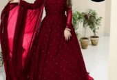 Front And Back Pearls With Lace Work Long Flare Maxi With dupatta 3pcs