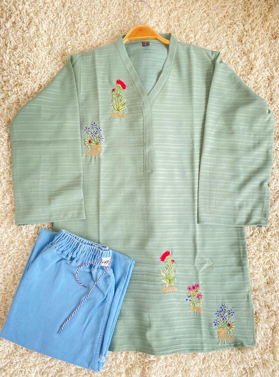 Stitched 2 piece Embroided crush Top with baggy jeans*✨