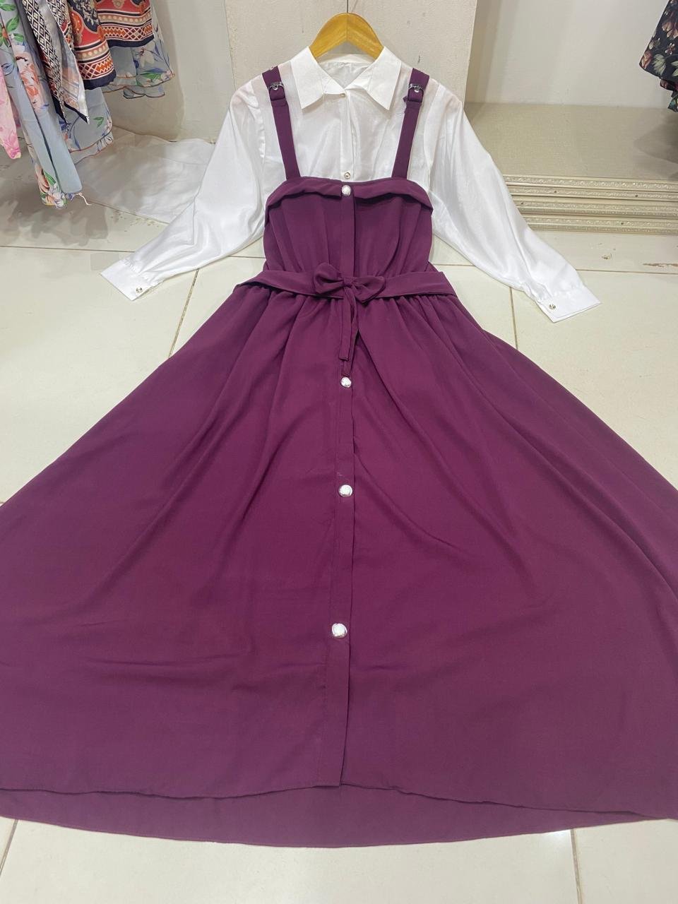 Imported plane Romper Maxi With Imported Plain Front open Shirt (white Color)