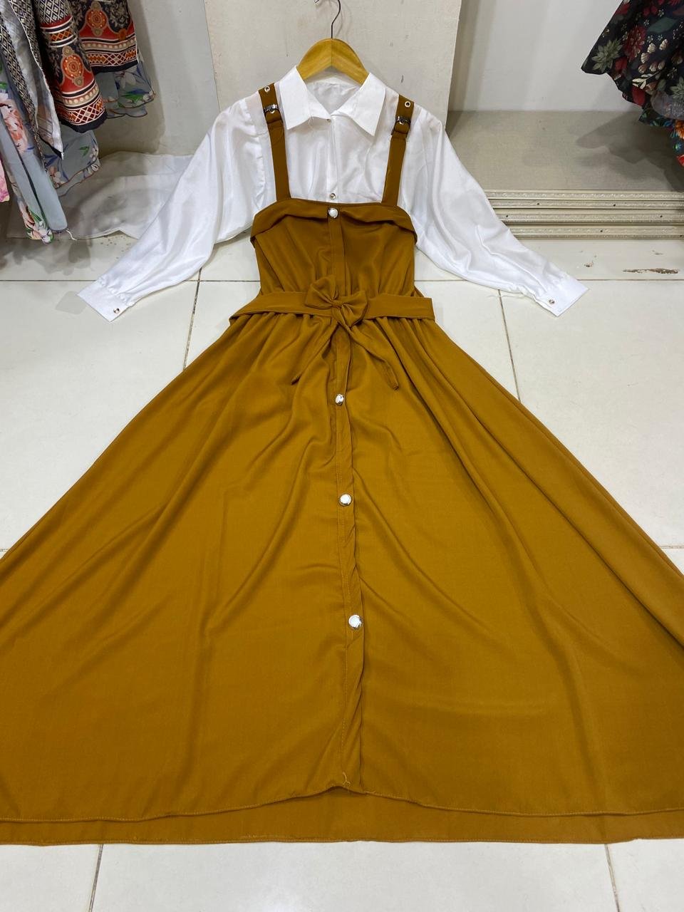 Imported plane Romper Maxi With Imported Plain Front open Shirt (white Color)