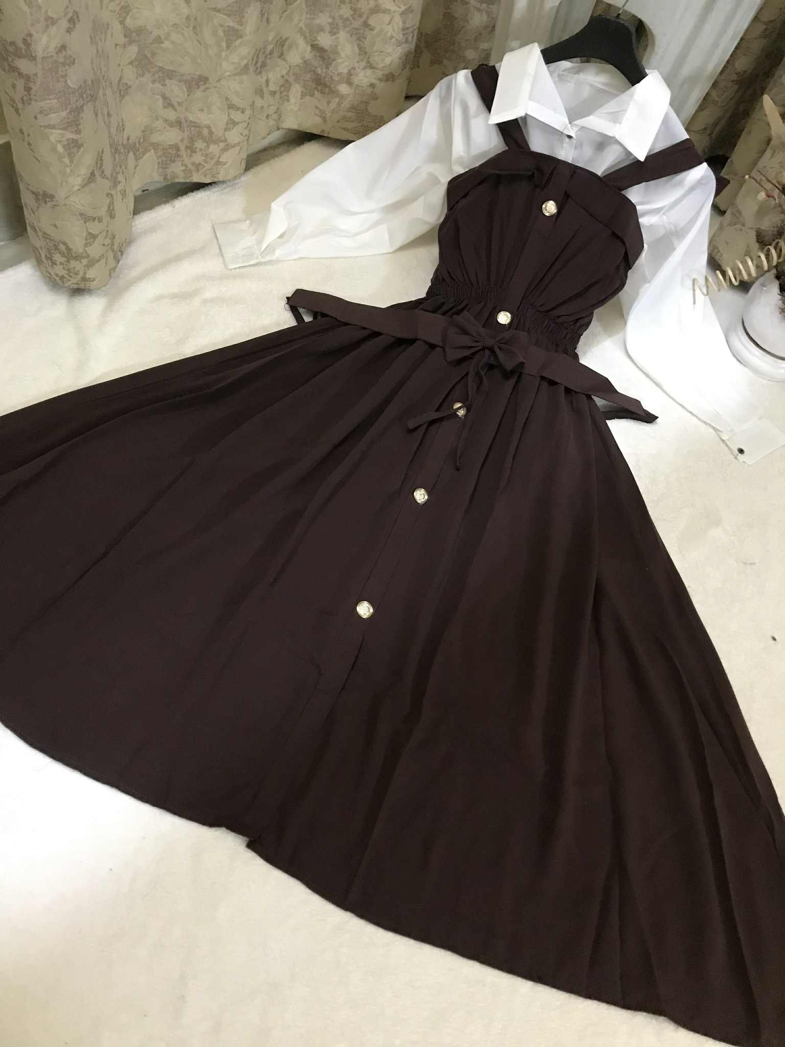 Imported plane Romper Maxi With Imported Plain Front open Shirt (white Color)