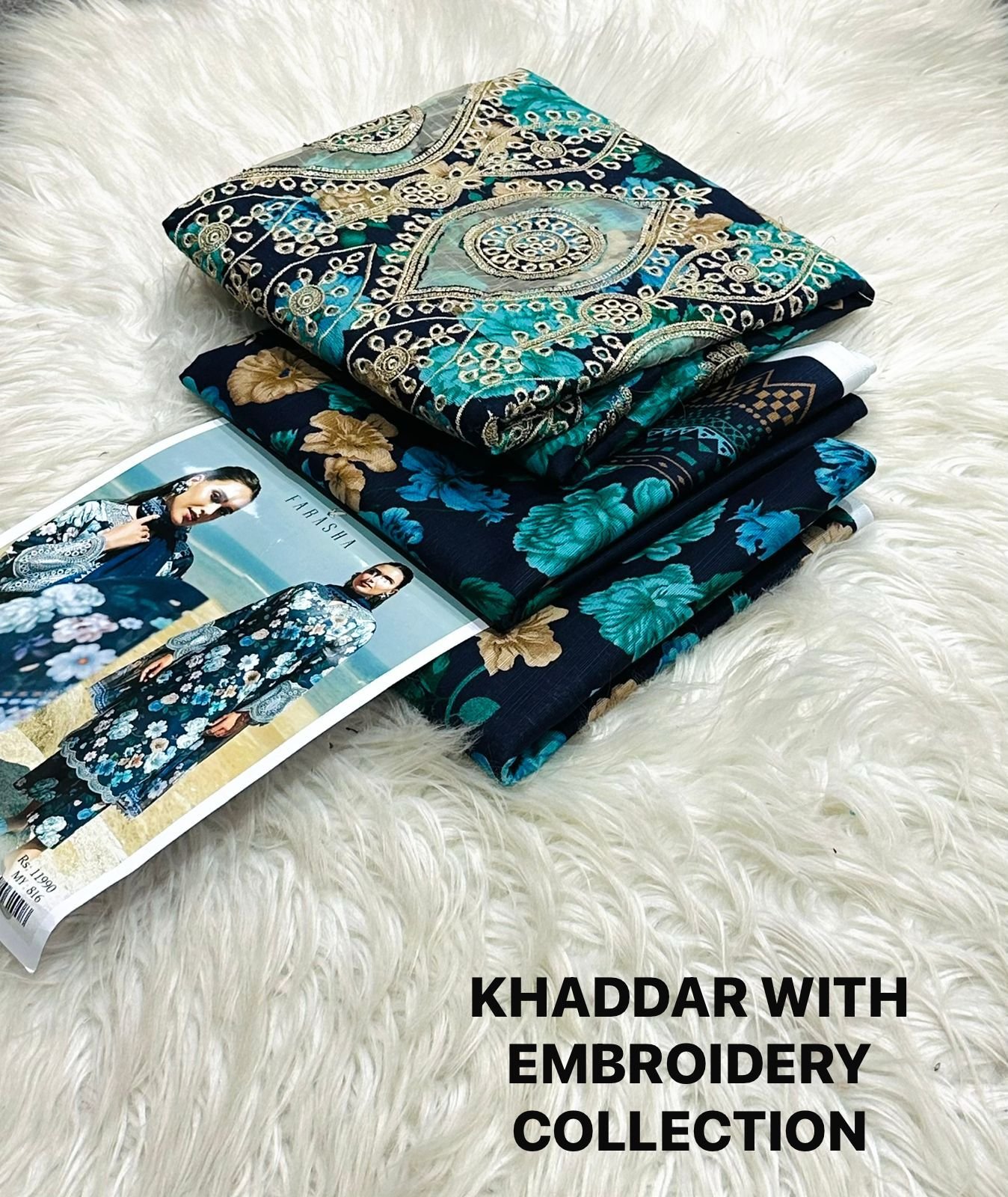 KHADAR 3PIECE PRINTED WITH EMBROIDERY COLLECTION*