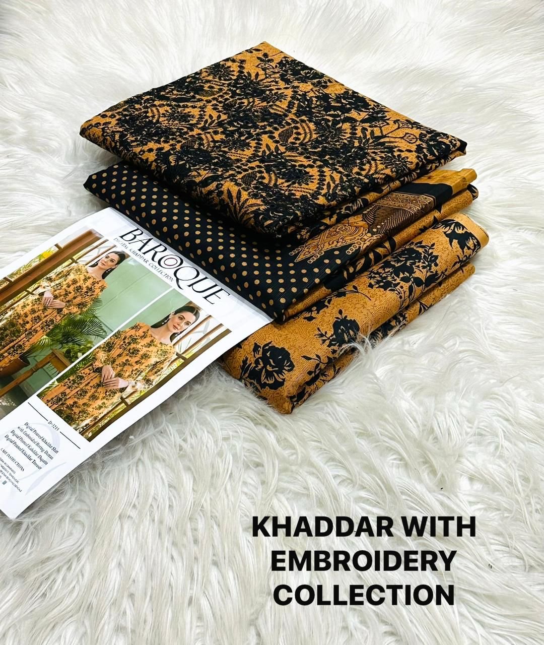 KHADAR 3PIECE PRINTED WITH EMBROIDERY COLLECTION*