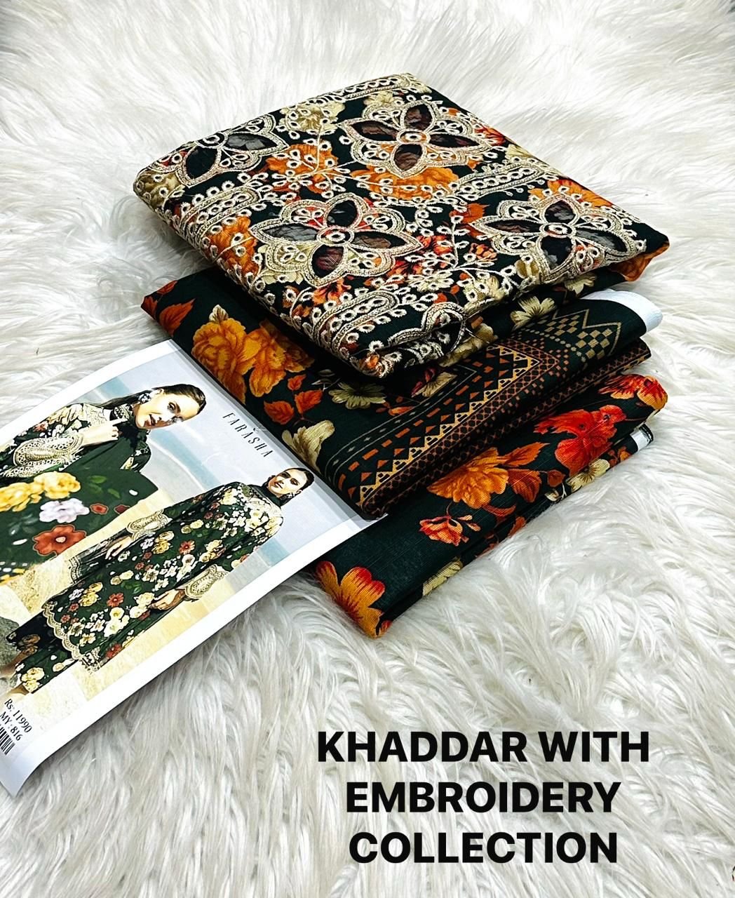 KHADAR 3PIECE PRINTED WITH EMBROIDERY COLLECTION*