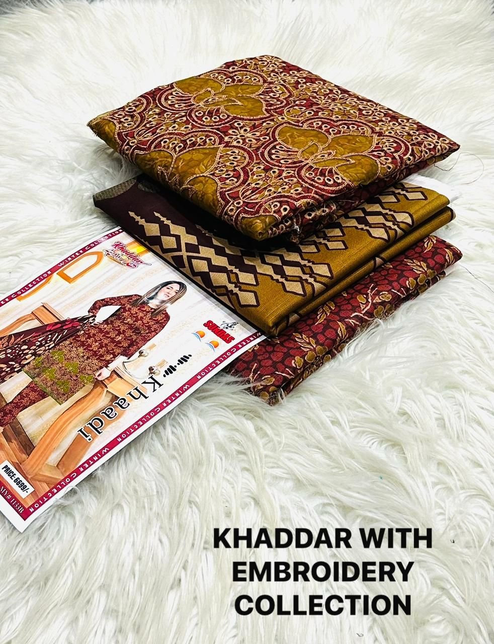 KHADAR 3PIECE PRINTED WITH EMBROIDERY COLLECTION*