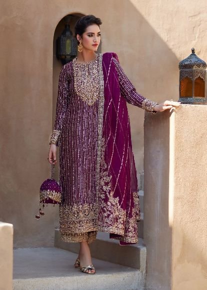 Ahmozi Presenting Azure Chiffon Embroidered Unstitched Collection