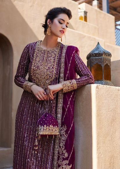 Ahmozi Presenting Azure Chiffon Embroidered Unstitched Collection