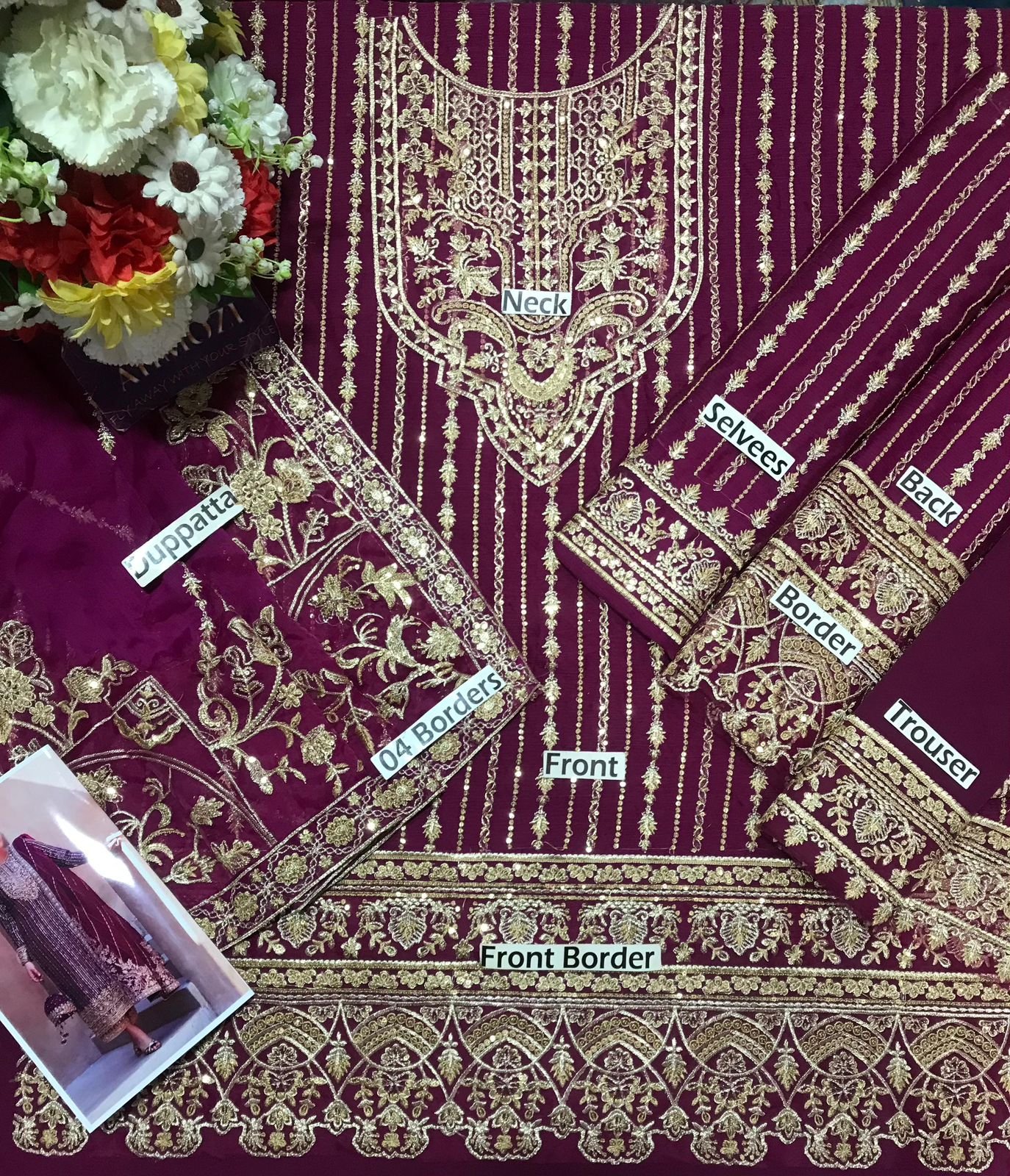 Ahmozi Presenting Azure Chiffon Embroidered Unstitched Collection