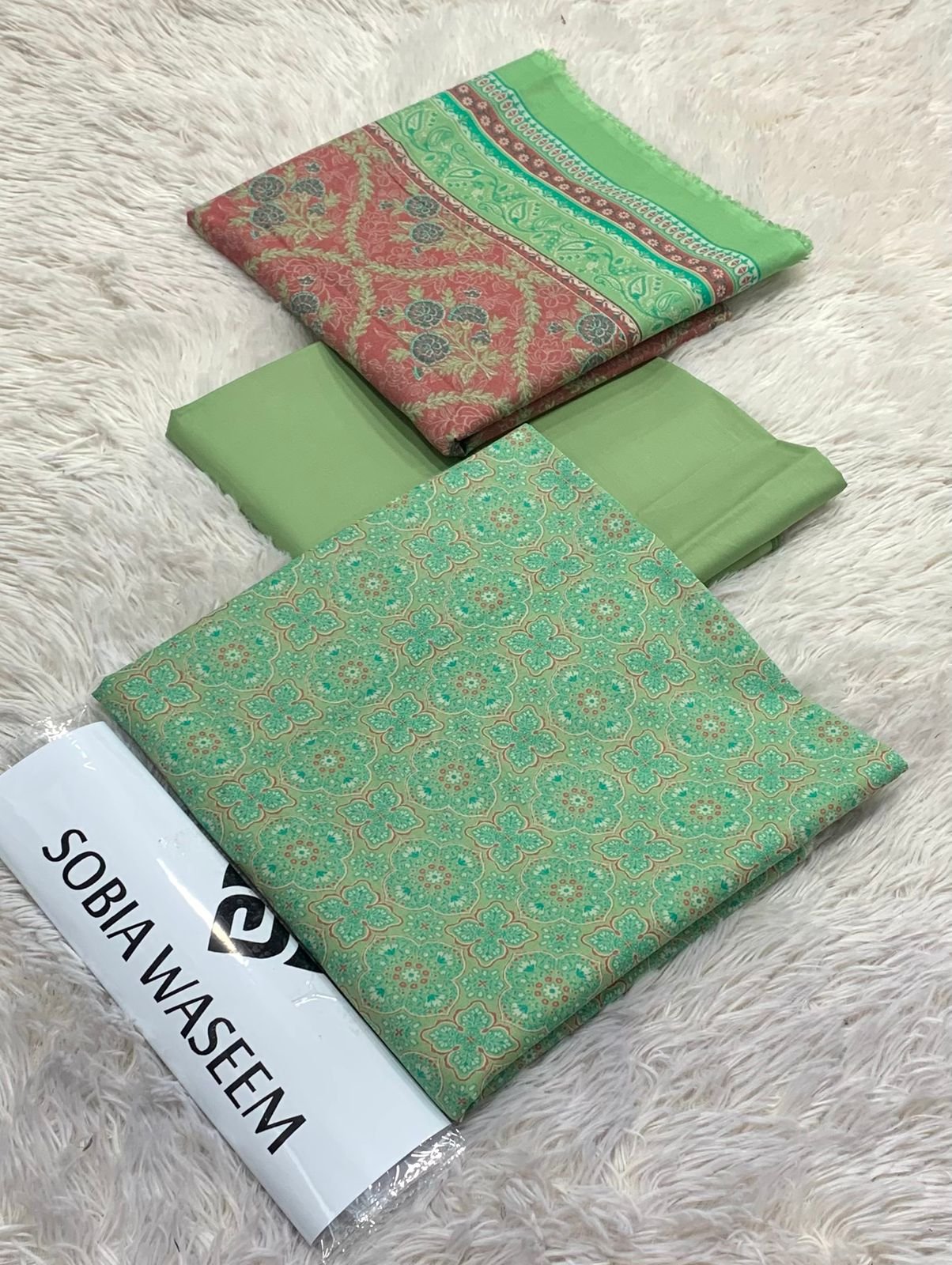 SOBIA WASEEM* *FABRIC LAWN* * PRINTED LAWN SHIRT * DYED TROUSER